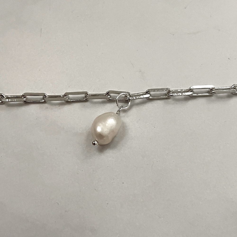 Pearl charm paper clip anklet